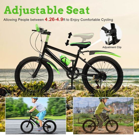 Vélo Enfant 20 Pouces VTT - 7 Vitesses, Freins Disques - Vert - Neuf Garçon/fille