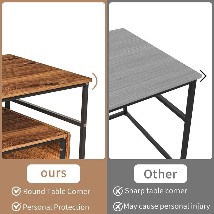 Lot De 2 Tables Basses Gigognes Vintage - Noir Et Blanc, Cadre Métal Solide Pour Salon Moderne