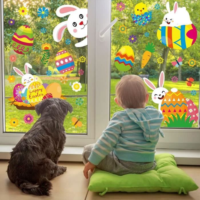 Autocollant de fenêtre de lapin esquissé, autocollant de fenêtre de Pâques,  décalque de fenêtre de lapin, autocollant de fenêtre de lapin -  France