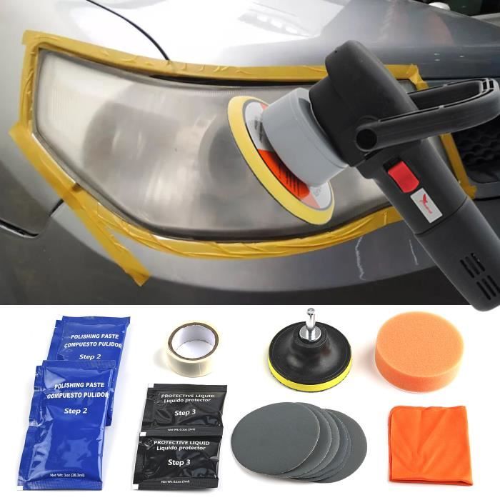 15PCS - Kit rénovation restauration phares de voiture - Outil Nettoyage ...
