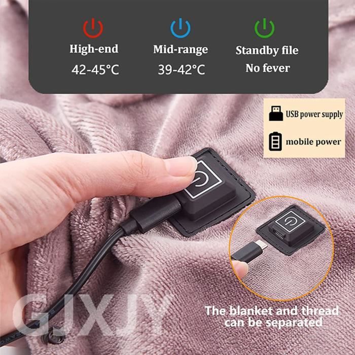 Grande couverture électrique USB 5 V alimentée par Power Bank chauffe-lit  d'hiver couverture chauffante USB chauffe-corps 