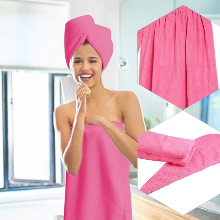 Serviette De Séchage Cheveux Toplive - Lot De 2 - Rose - Coton Absorbant, Séchage Rapide - Adulte, Bonnet De Bain