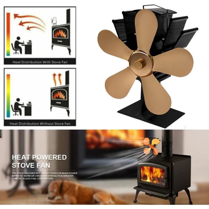 Ventilateur de poêle à bois à 6 pales, résistant aux hautes températures,  démarrage automatique, poêle à bois, ventilateur de cheminée
