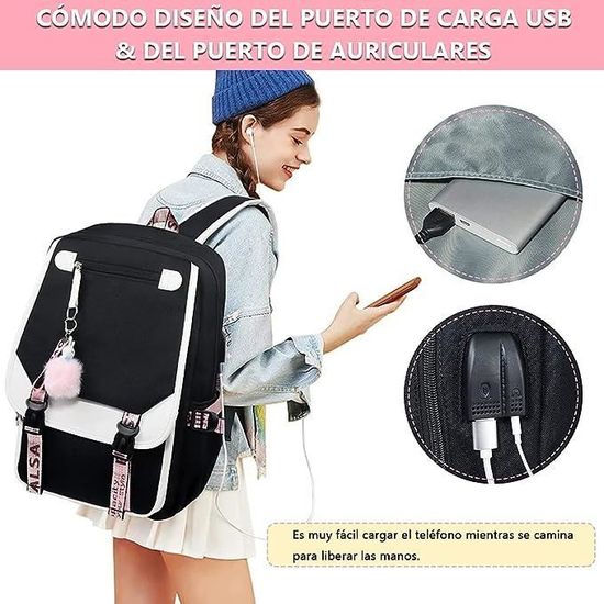 Sac à Dos Femme Ordinateur 15,6" - Toile Polyester Avec Port USB