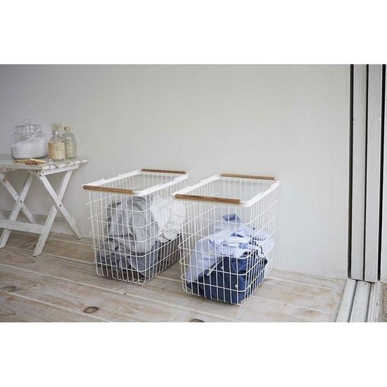 Chariot De Rangement Yamazaki Tower 1424 - Étagère En Bois Blanc - Semi-fermé Avec Roulettes - 35,3x60,3x59 Cm