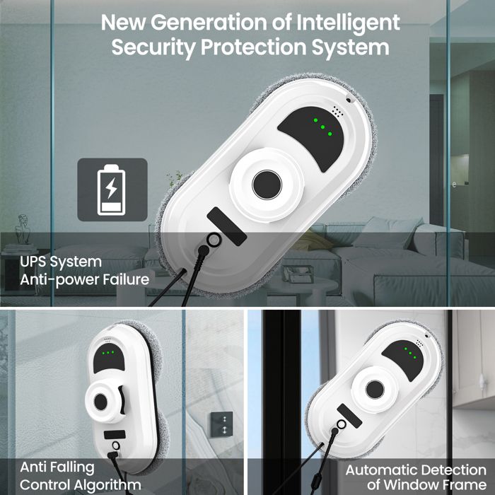 Robot Lave-vitres Automatique Avec 4 Buses Et 3 Modes | Aspiration 6000 Pa, Sécurité Anti-chute | Télécommande Et 6 Chiffons Inclus - 3