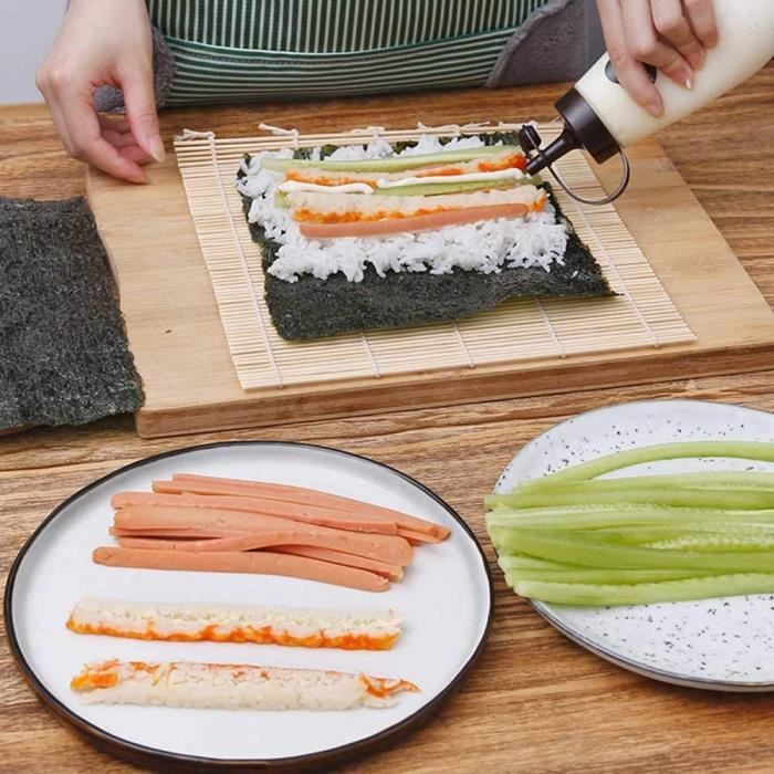 Kit sushis, 10pcs kit à sushi, kit de préparation de sushi 2 tapis en  bambou, 1 pagaie à riz, 1 épandeur de riz, 5 paires de [A20] - Cdiscount  Maison