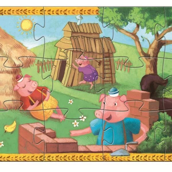 Puzzle bois 6 pièces - Les 3 petits cochons - Puzzles moins de 18