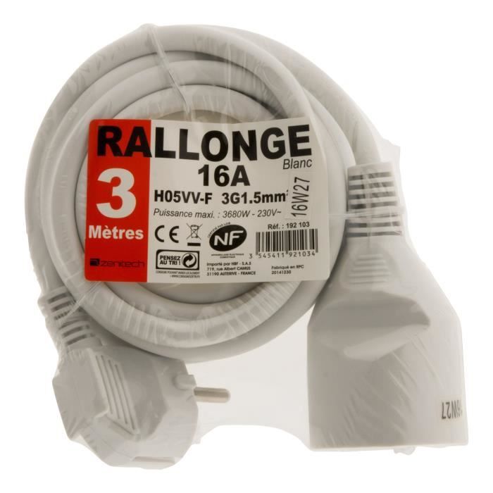 I-WATTS Rallonge électrique 3m 3x1,5mm2 - Cdiscount Bricolage