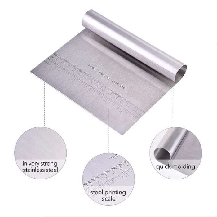 Grattoir à Pâte En Acier Inoxydable 430 - 22x12 Cm - Avec Échelle De Mesure - Pour Gâteaux, Pizzas, Pâtisserie