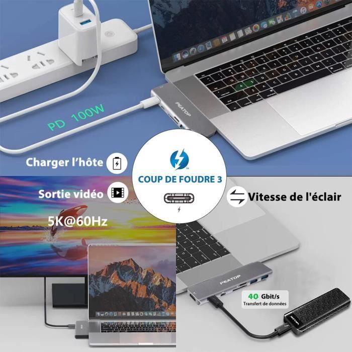 Hub USB C,Adaptateur USB C 4 en 1,Multiport Adapter HDMI,USB3.0 et  USB2.0+PD Charge,pour MacBook Pro, iPad Pro, Pixelbook etc. - Cdiscount  Informatique