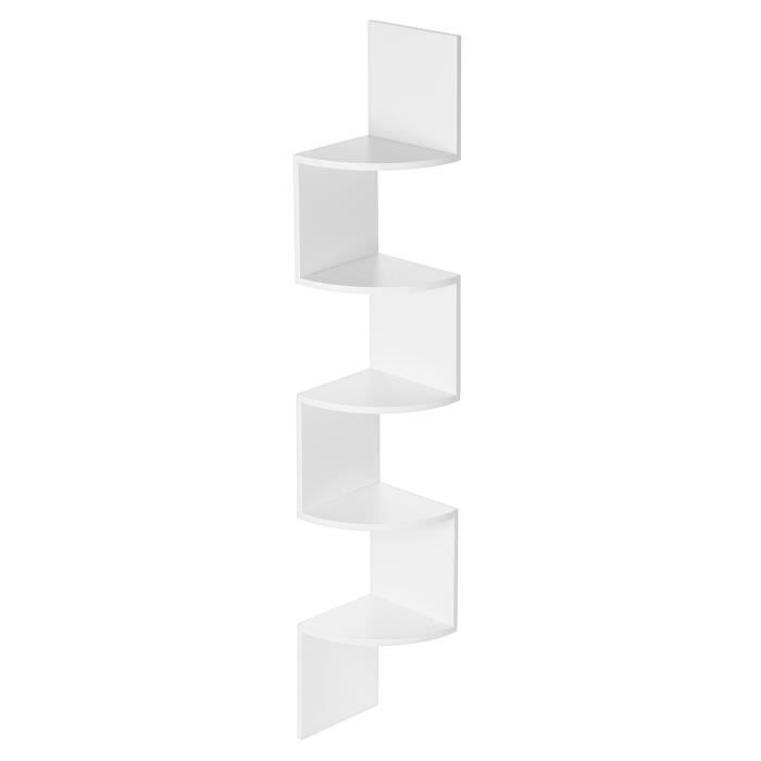 Étagère D'Angle Murale Edihome En Bois - Rangement 5 Niveaux Zigzag Moderne Blanc Nuage