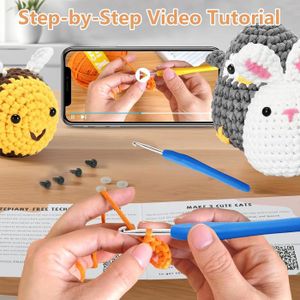 Livre Crochet Kit De Crochet Débutants Complet - Pour Réaliser 3 Cactus - Avec Fils, Crochets, Instructions Et Tutoriels Vidéo Kit Crochet Plante