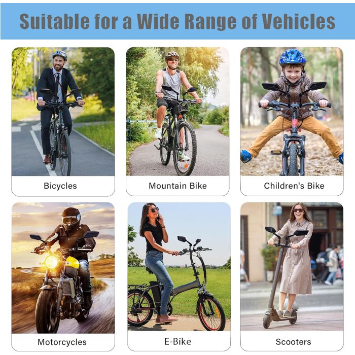 2 Rétroviseurs Pour Vélo - Guidon 15-35mm - Miroir Convexe Rotatif 360° - Pour VTT, Vélo Électrique
