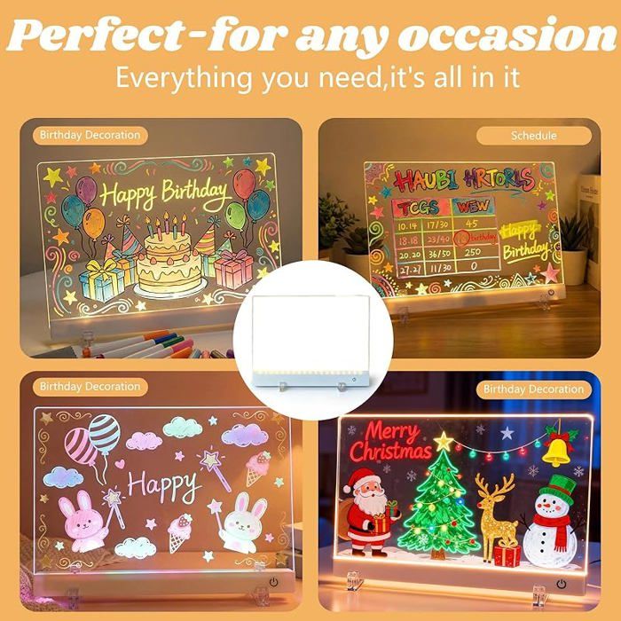 Tableau Lumineux LED 30x20cm Message Dessin Avec 7 Couleurs - Support Réglable Et Accessoires