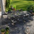Table de jardin extensible aluminium 270cm + 10 fauteuils empilables textilène anthracite - LIO 10-0