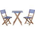 Ensemble bistro de jardin pliant style colonial 2 chaises + table bois pin pré-huilé peint bleu-0