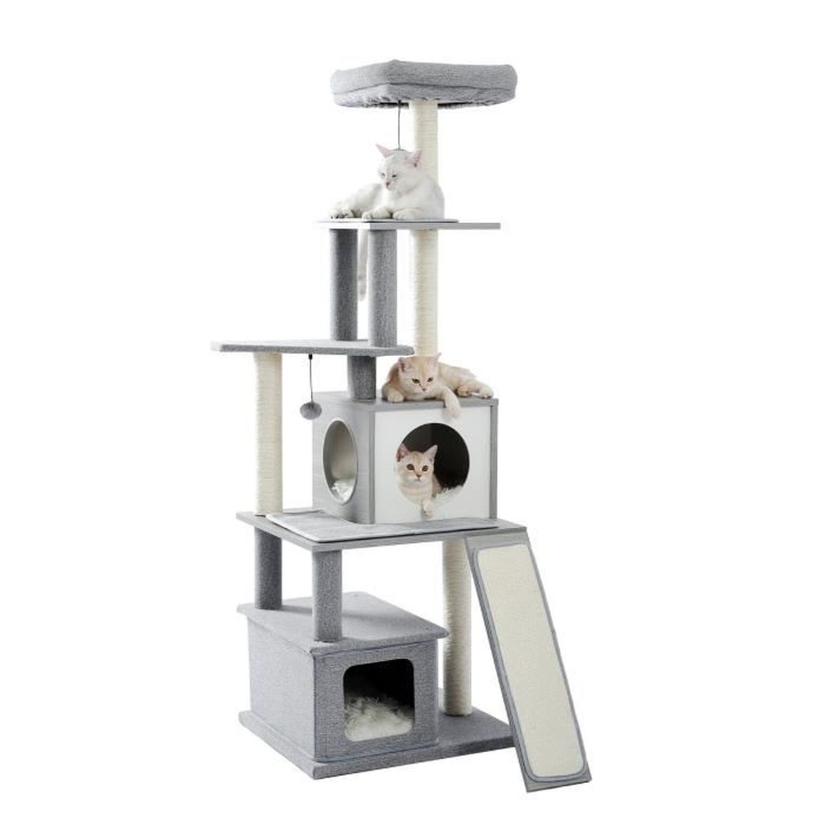 Arbre A Chat Xxl Design En Bois Et Tissu Deluxe Pompon Suspendu Griffoir 157cm Cdiscount Animalerie