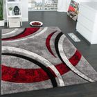 Tapis moderne design - Gris Noir Rouge Crème - 240 x 330 cm - Motif Ligné Moucheté - Polypropylène - Intérieur - PACO HOME