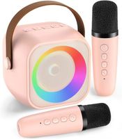 Mini Machine de Karaoké, Système de Karaoké avec 2 microphones, jouet de karaoké Bluetooth portable, pour enfants et adultes (Rose)