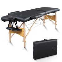 Table de Massage Pliante, Lit Cosmétique Pliante Bois Professionnel, Lit de Massage Portable,2 Zone, Noir