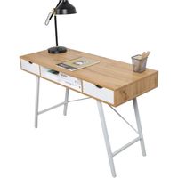 Bureau d'ordinateur Moderne SOGESHOME - Table avec tiroir - Bois - Teck & Blanc
