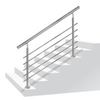 Aufun Main courante en acier inoxydable 180 cm Rampe d'escalier pour intérieur et extérieur avec 2 poteaux 5 barre transversale.