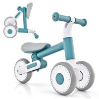 COSTWAY Draisienne sans Pédale pour Bébé 1-3 Ans avec 3 Roues, Vélo d'Équilibre Enfant Pliable avec Selle Réglable en Hauteur, Bleu
