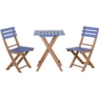 Ensemble bistro de jardin pliant style colonial 2 chaises + table bois pin pré-huilé peint bleu