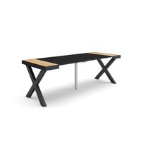 Table console extensible - SKRAUT HOME - Chêne et noir - Pieds bois massif - 220 - Pour 10 personnes