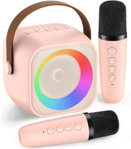MICRO - KARAOKÉ ENFANT Mini Machine de Karaoké, Système de Karaoké avec 2 microphones, jouet de karaoké Bluetooth portable, pour enfants et adultes (Rose)