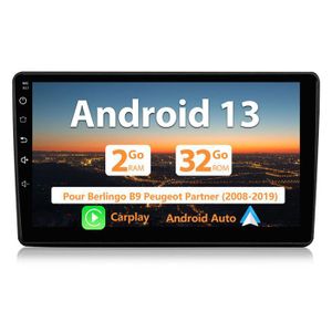 AUTORADIO Junsun Autoradio Android 12 2Go+32Go pour Berlingo 2(2008 - 2019) avec 9 Pouces Écran Tactile Carplay Android Auto GPS Wi-FI