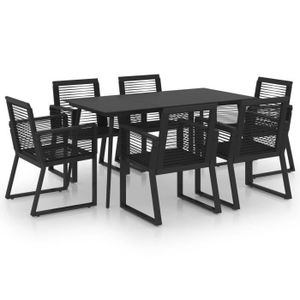 Ensemble table et chaise de jardin YUL Ensemble à dîner d'extérieur 7 pcs Rotin PVC Noir♥1