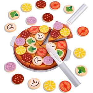 DINETTE - CUISINE Pizza Bois,Pizza Cuisine Enfant Ensemble Dinette Bois Pizza Simulation Cuisine Semblant de Jouer Jouet Cuisine Jeux de Rôle Jouet 