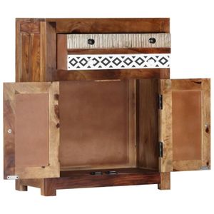 ARMOIRE DE CHAMBRE Armoire latérale en bois de Sesham massif - Dex - Avec 1 tiroir et 2 portes - Motif de losange décoratif