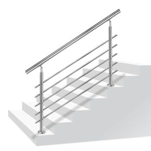 Garde-corps En Acier Inoxydable à Monter Avec Main Courante En Hêtre Pour Intérieur - Rampe D'escalier En Bois V2A Avec Barres Horizontales - Variante