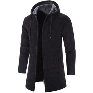 GILET - CARDIGAN Mode Cardigan Homme Fleece Couleur unie Casual Grande taille Zipper tricot Parka Automne hiver Noir-MS