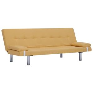 CANAPÉ FIXE BONNEVIE* Canapé Convertible en lit Haut de gamme Sofa avec deux oreillers Jaune Polyester - 8620