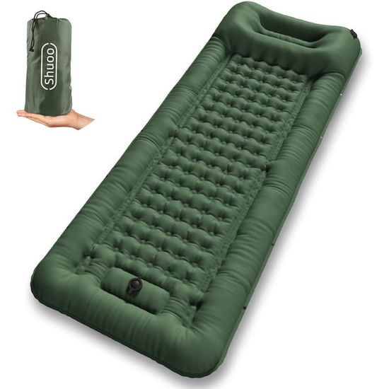 Matelas Gonflable Auto-Gonflable pour Tapis De Camping : Matelas Gonflable D'Extérieur Ultraléger Épais De 12 Cm avec Pompe À Pied Et Oreiller pour La Plage Et Le Trekking (Vert