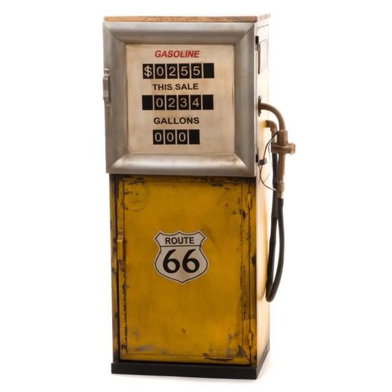 Pompe à essence - AMADEUS - 53 cm Jaune - Meuble de bureau - 1 tiroir - Fer et bois de manguier