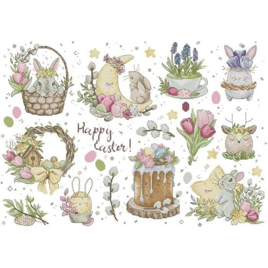 Awesocrafts Point De Croix Kit Complet Estampé, Cerf Estampillé 11CT 3 Brins 45×57cm Broderie Point De Croix Imprimé