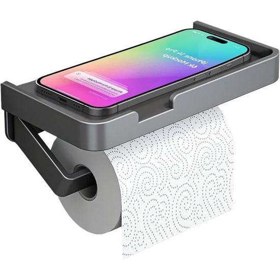 Porte Papier Toilette Multifonction Noir - Sans Percage Adhésif