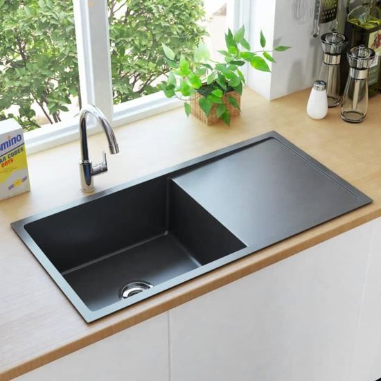 cen evier de cuisine fait main avec crepine noir acier inoxydable 5 cdiscount bricolage