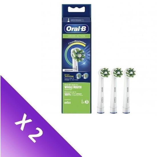 Oral B Brossettes Cross Action X6 Clean Maximiser - 2x3 têtes de brosse à dents
