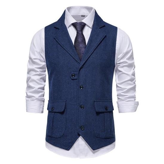 Gilet de Costume Homme Business Sans Manches Vintage Gilet Mariage