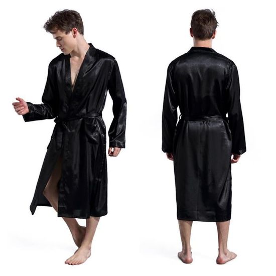 Peignoir Homme Léger En Satin - Kimono Japonais Court Pour L'été - Pyjama Ou Robe De Chambre Décontractée