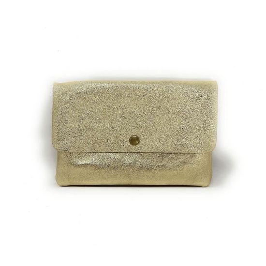 Pochette Zippée En Cuir Vachette Irisé – Fabriquée En Italie, Dimensions 10,5x16 Cm, Couleur Noire