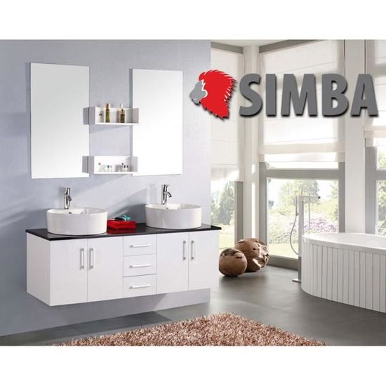 Meuble salle de bain double vasque luxe - Simba - Modèle Lion - Blanc - Design innovateur et moderne