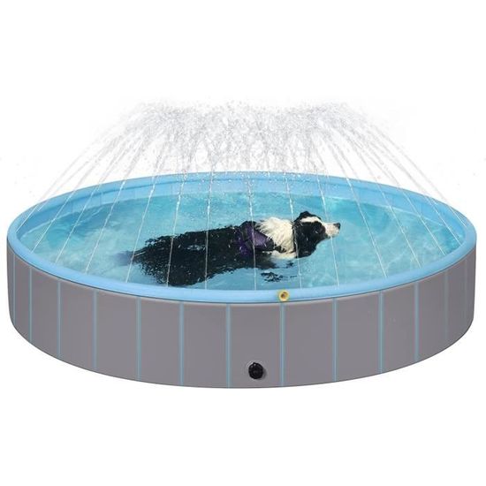 Pecute Piscine Et Tapis De Jet D'eaupour Chien, Baignoire Pliable,Jeu D'eau Exterieur Été | Tissus Non Toxique, Enfant | Pour Jardin, Patio Ou Salle De Bain, Plus Robuste | Résistant à L'usure