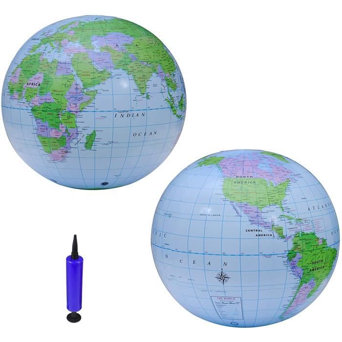 Bleu Plastique Yuefensu Globe Globe Globe terrestre Gonflable en PVC pour la Plage Modèle pédagogique Aides pédagogiques Globe Rotatif Encourager Les Enfants à Explorer Le Monde Scientifique 25 cm 